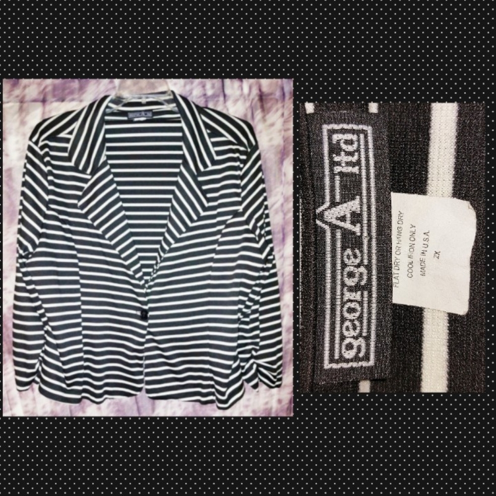 George A ltd brand Black & White Striped Stretch Soft Knit Blazer 2X(16/18/20)